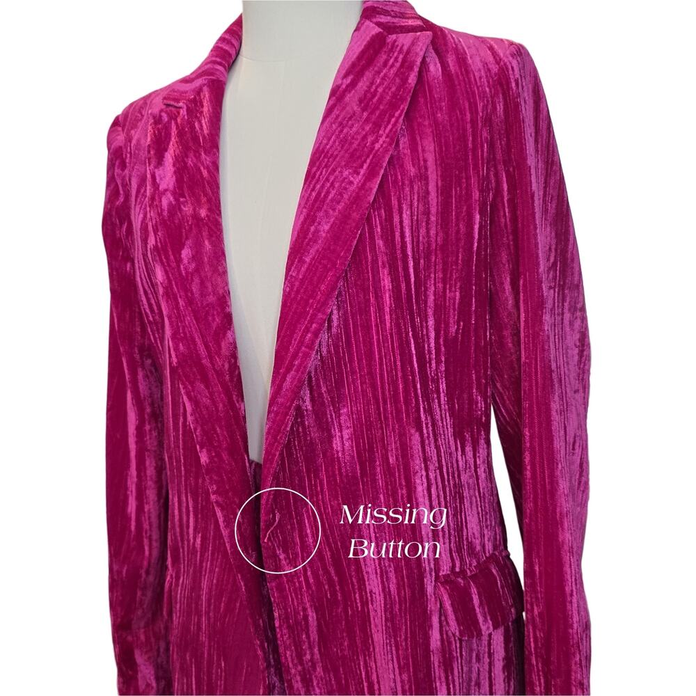 Womens NWT Nasty Gal Crush Hot Pink Velvet Suit Set Blazer US 4, Pants US 6 - Picture 4 of 10
